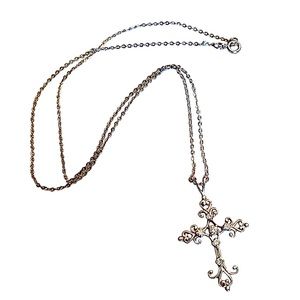 19" Silver Cross Necklace with Stones
Sterling 925